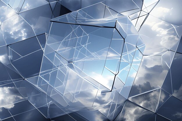Creative cloud concept in glass cube Cloudscape digital server room information storageCreative is