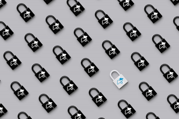 Photo creative cloud technology icon on the key lock