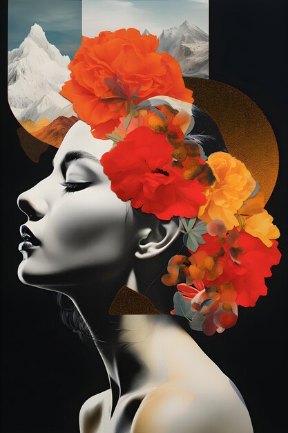 creative collage design ideas for woman with flowers