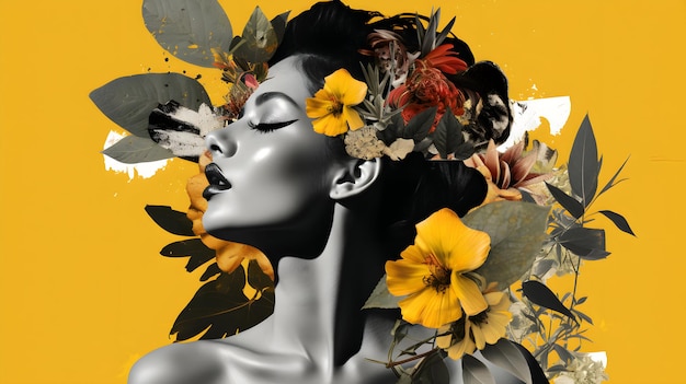 Creative collage design ideas for woman with flowers