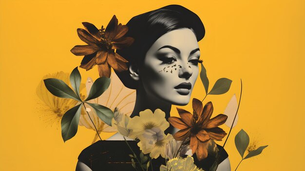Creative collage design ideas for woman with flowers