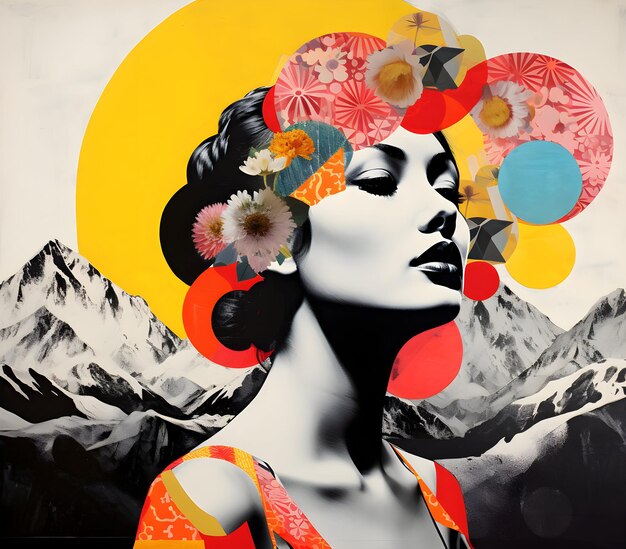 Creative collage design ideas for woman with flowers