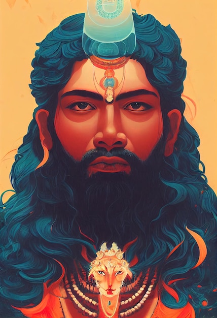 Творческий цветной портрет Шивы Индийский портрет бога Шивы