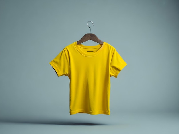 Creative color tshirt Mockup with hanger on yellow background 3D rendering