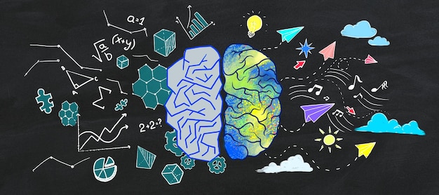 creative colorful brain sketch on wall background brainstorming and education concept