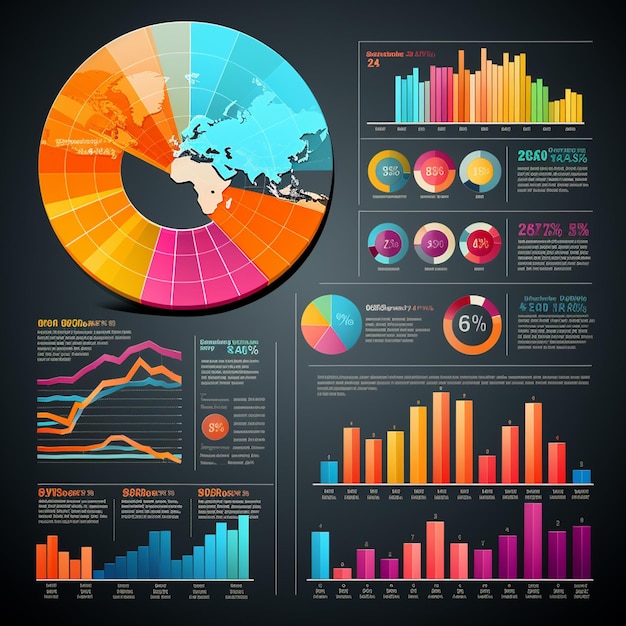 Creative Colorful Infographic Elements Including Various Statistical Graphs And Charts For Business