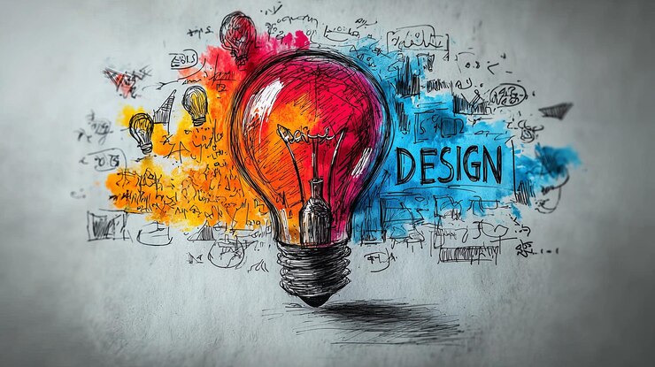 Photo creative colorful light bulb sketch with design concept