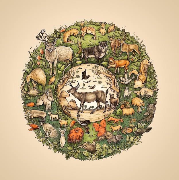 Illustrazione creativa e colorata per la giornata della terra salva la terra e salva gli animali