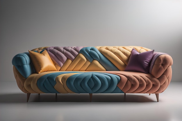 Творческий красочный и стильный диван в интерьере, созданный ИИ