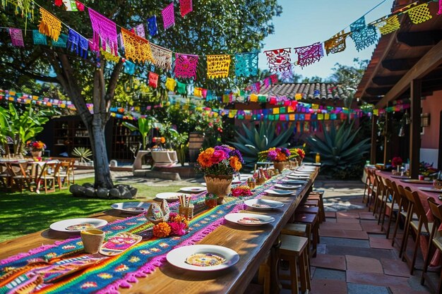 Creative composition of a tacothemed party with decora