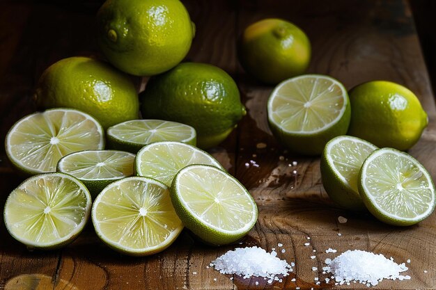 Creative composition of tequila lime slices and salt