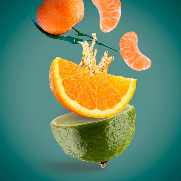 Photo creative composition with fruits texture and vibrant colors