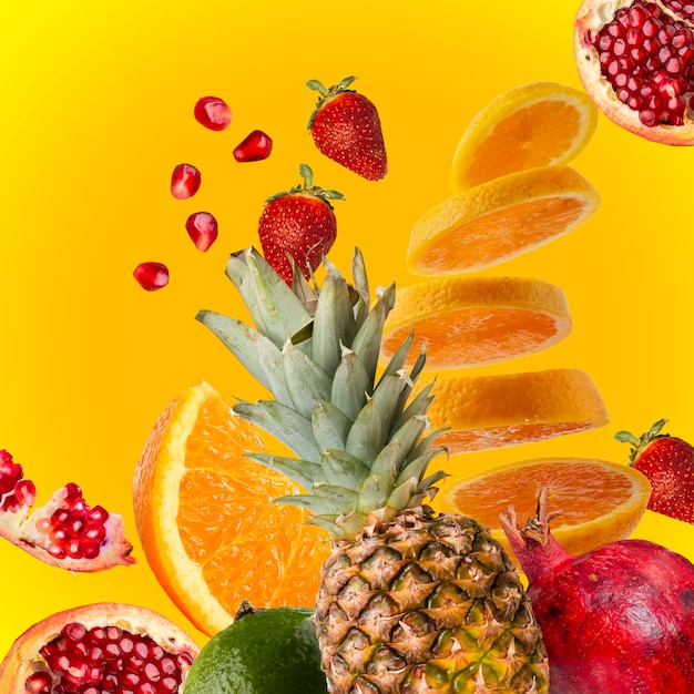 Photo creative composition with fruits texture and vibrant colors