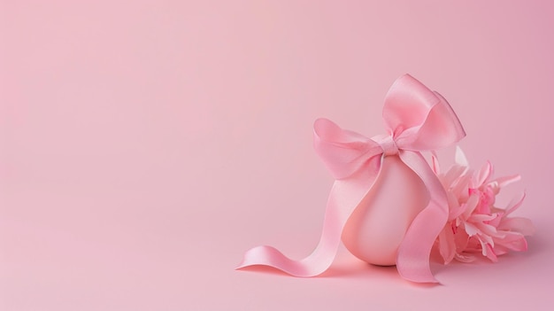 Photo creative composition with pink easter egg and bow ai generative