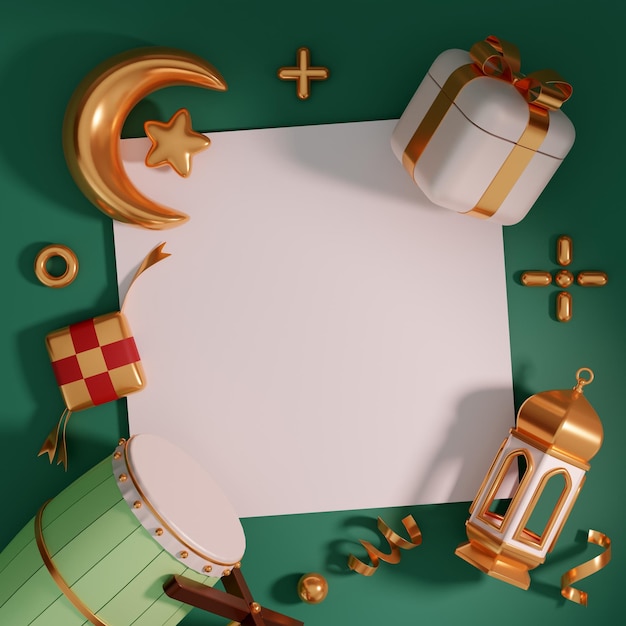 Creative Concept 3D render Islamic ramadan kareem greeting background banner template