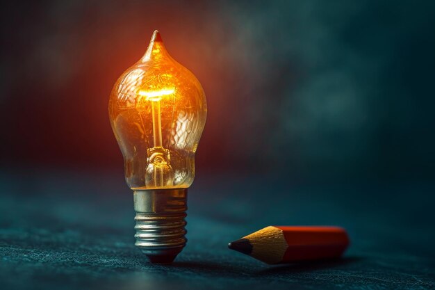 A Creative Concept Captured A Pencil Meets A Shining Idea Lightbulb