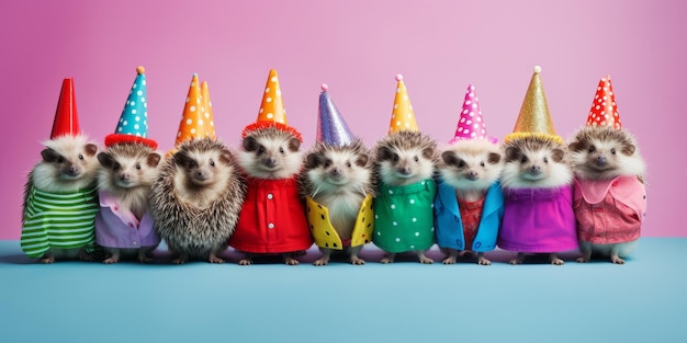 Photo creative concept of cute hedgehogs that is in the clothes beautiful illustration picture