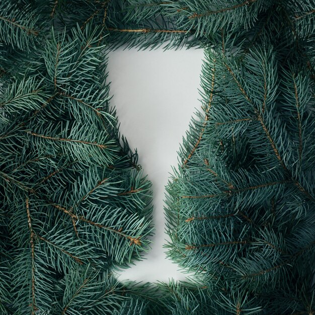 Creative concept for the new year. Silhouette of a Christmas champagne glass made of Christmas tree branches.