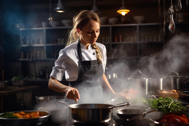 Creative Cooking Female Chef in the Kitchen Generative AI