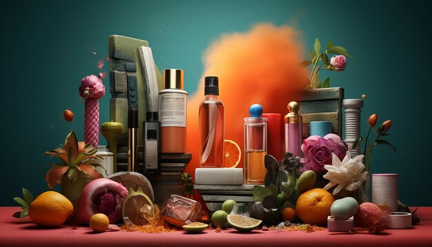 Foto composizione cosmetica creativa per pubblicità servizio fotografico commerciale