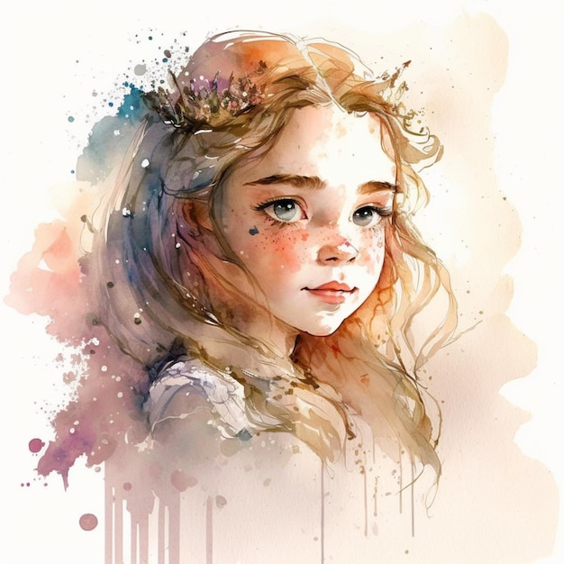 Creative Cute Watercolor Art Little Princess