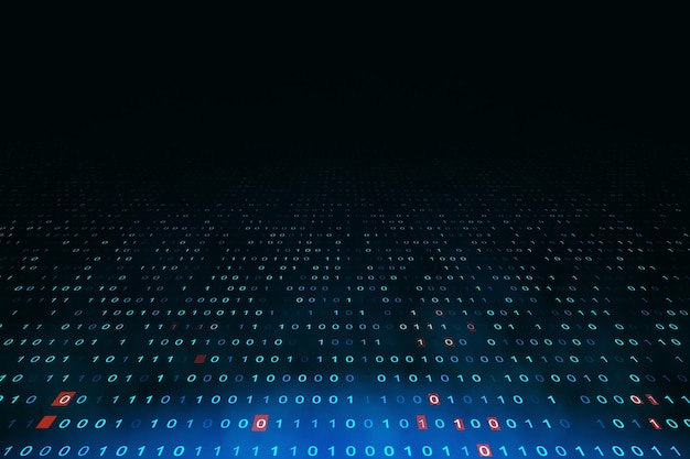 Creative dark binary code background with numbers Technology and computing concept 3D Rendering