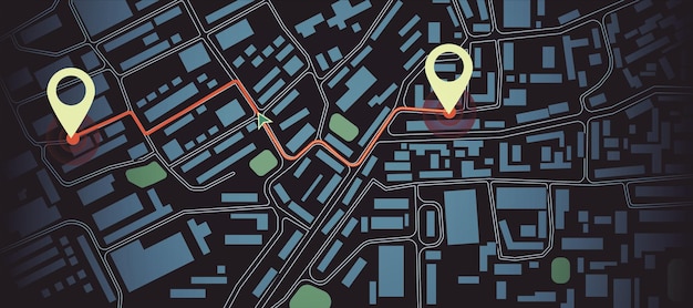 Творческий темный фон карты с отметками местоположения инновация GPS и навигационная концепция 3D-рендеринг