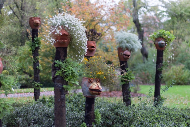Фото Творческое украшение горшков для растений в ботаническом саду