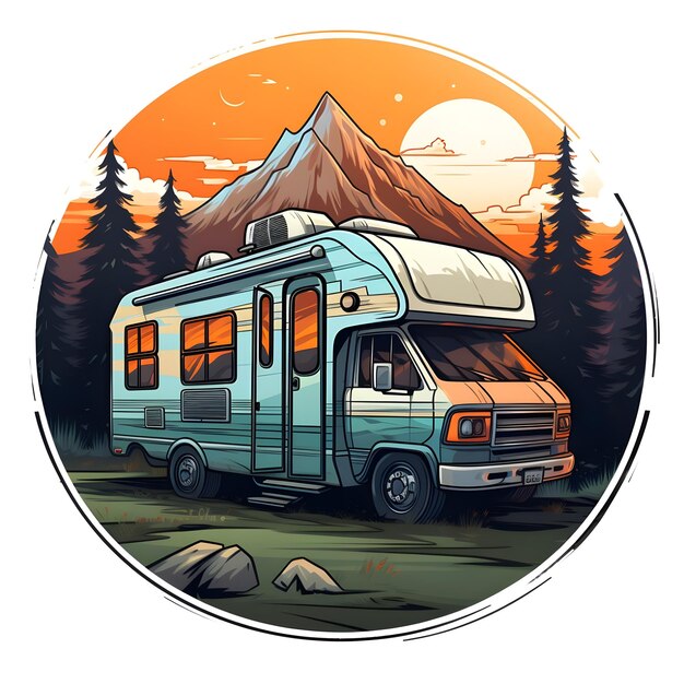 Creative Digital Art design illustration of RV Caravan Camper Van