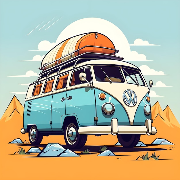 Photo creative digital art design illustration of rv caravan camper van