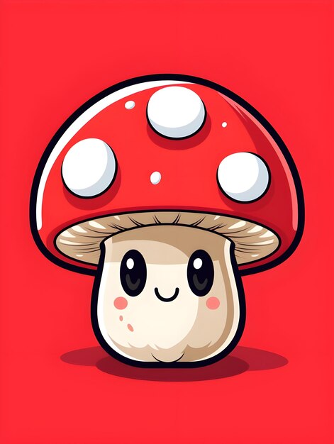 Photo creative digital art mascot graphic design of a cute mushroom in red and white colors