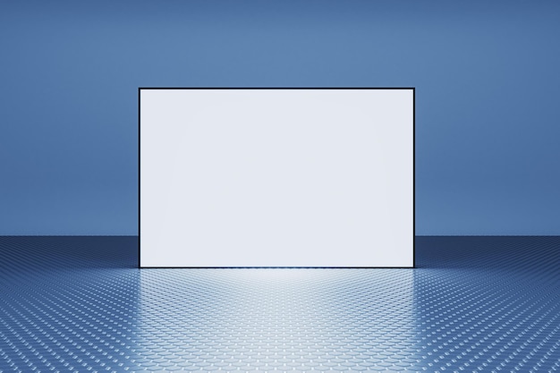 Креативный цифровой синий фон с пустыми отражениями белого плаката и макет места 3D рендеринга