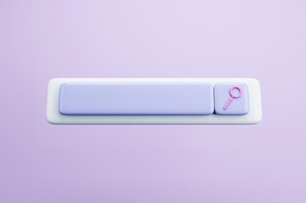 Creative digital search bar with magnifier on purple backdrop seo and searching concept 3d rendering