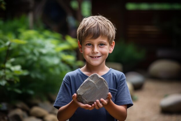 Creative diy summer workshop a closeup of enthusiastic schoolboy holding a vibrant painted stone