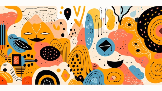 Creative doodle art header with different shapes