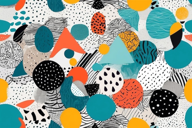 Creative doodle art seamless pattern with different shapes and textures Collage Vector