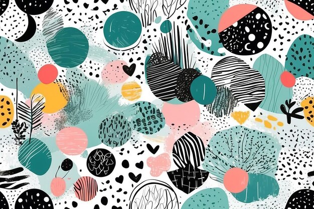 Creative doodle art seamless pattern with different shapes and textures Collage Vector