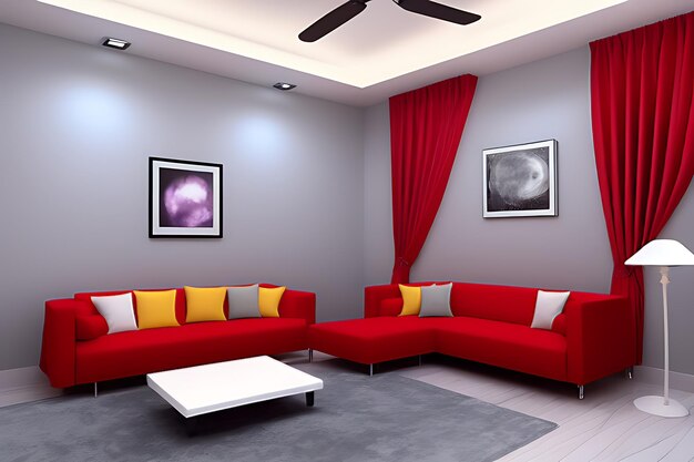 Креативная гостиная, цвет краски для стен, коричневый, красный цвет с диваном