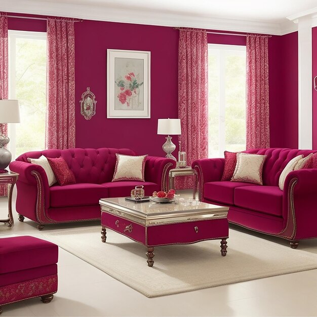 Creative Drawing Room Wall Paint Color Sapphire Sofa Set generated by AI