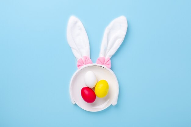 Creative Easter composition. Easter eggs and bunny ears