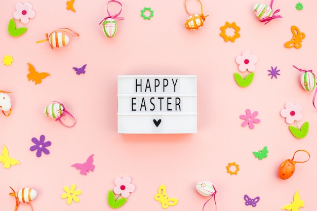 Creative Easter flat lay holiday text ligthbox