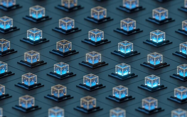 Photo creative electronics crystals cubes 3d rendering