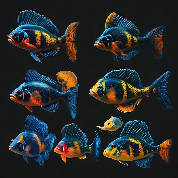 Creative Ensemble of Gappy Fish on a Dark Background