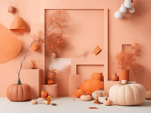 Creative fall home decor in a pastel orange and military green palette background Ai Generated