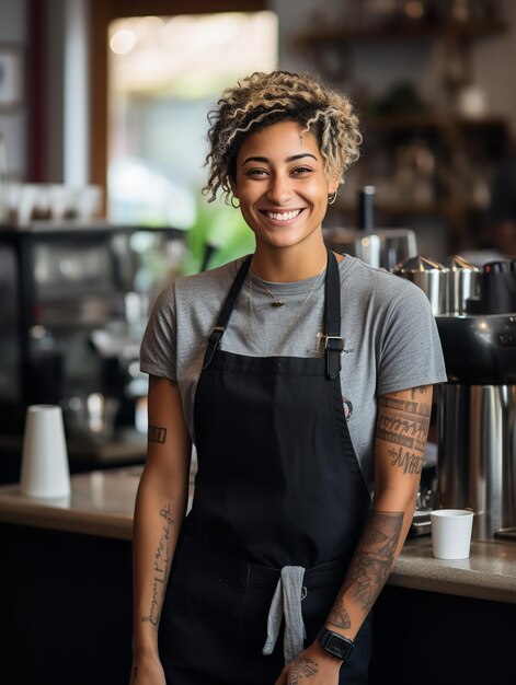 Creative Female Barista in Cafe AI Generated