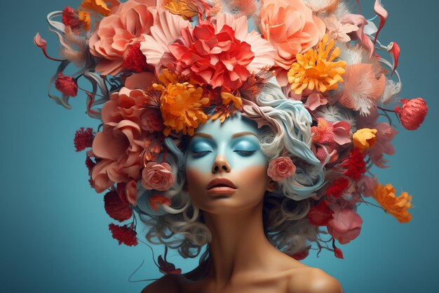 Creative Female Portrait in a Floral Fantasy Generative By Ai