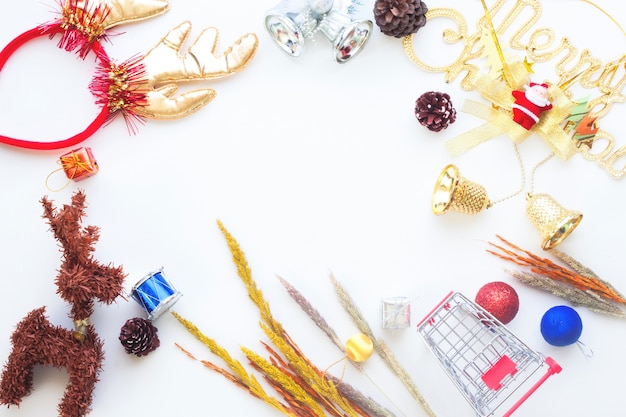 Creative flat lay of Christmas concept on white background