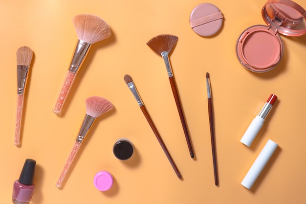 Creative flat lay composition of make up set