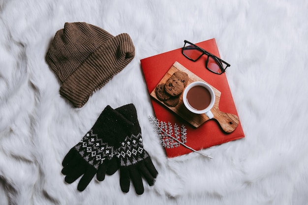 Creative flat lay composition for winter background