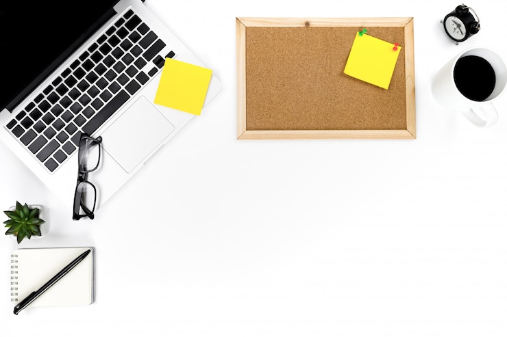 Photo creative flat lay photo of modern workplace with laptop,
